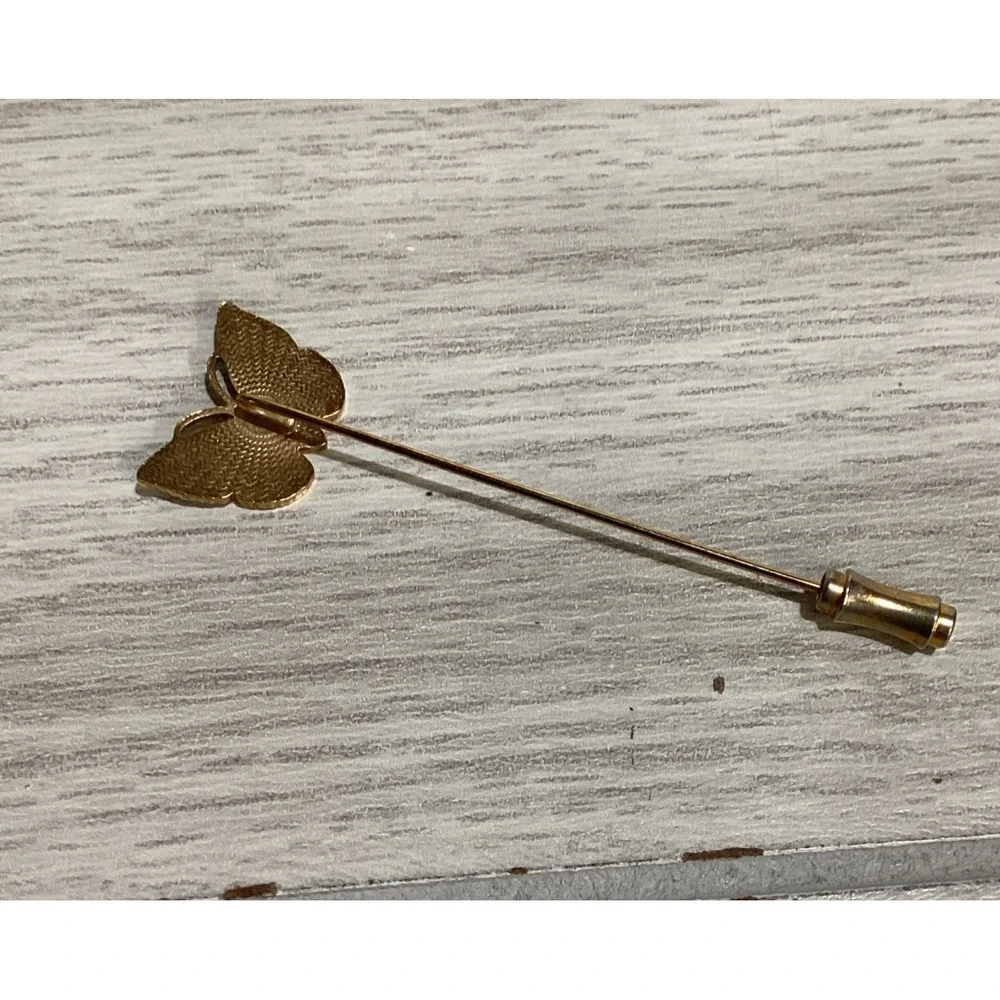 Goldtone Stick Pin w/‎ Black Enamel Butterfly Vintage